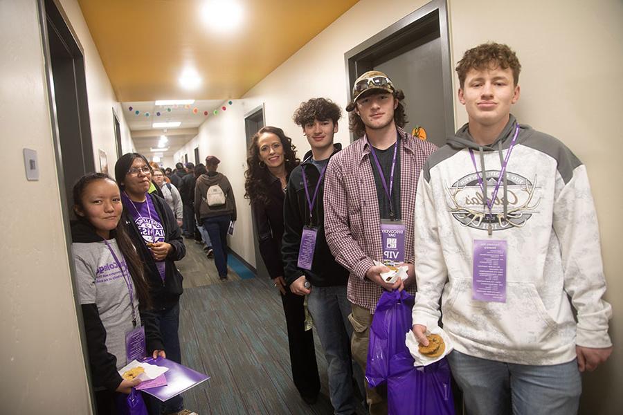 San Juan College students in the dorm hallway.